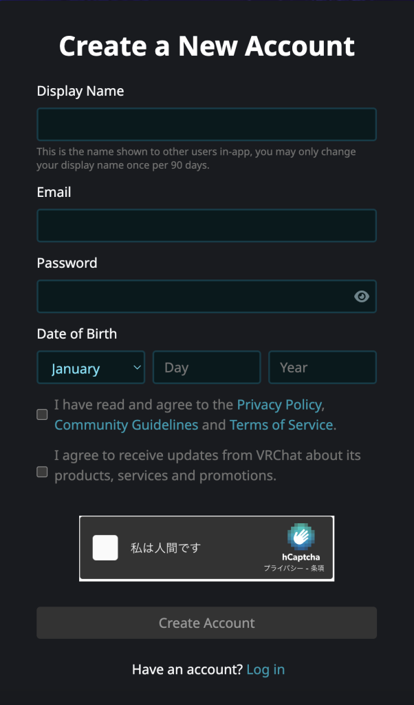 vrchatアカウント作成2